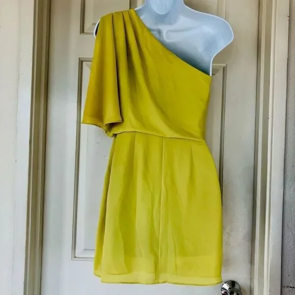 BCBGMAXAZRIA Mina Dark Lime One Shoulder Mini Dress - Picture 10 of 15